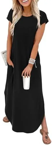 wiholl black dresses for women 2026 elegant classy casual maxi short sleeve summer dress trendy spring outfits maternity fashion clothes l