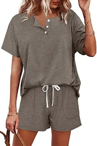 wiholl womens loungewear set 2 piece outfits tshirts shorts for summer khaki l